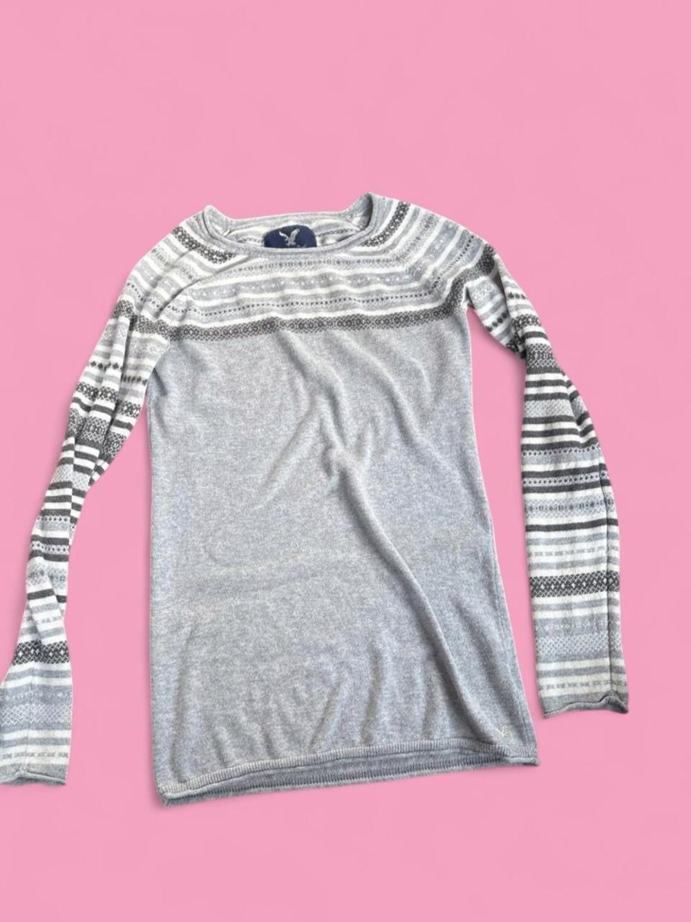 Y2K American Eagle Classic Grey Patterned Long Sleeve Top